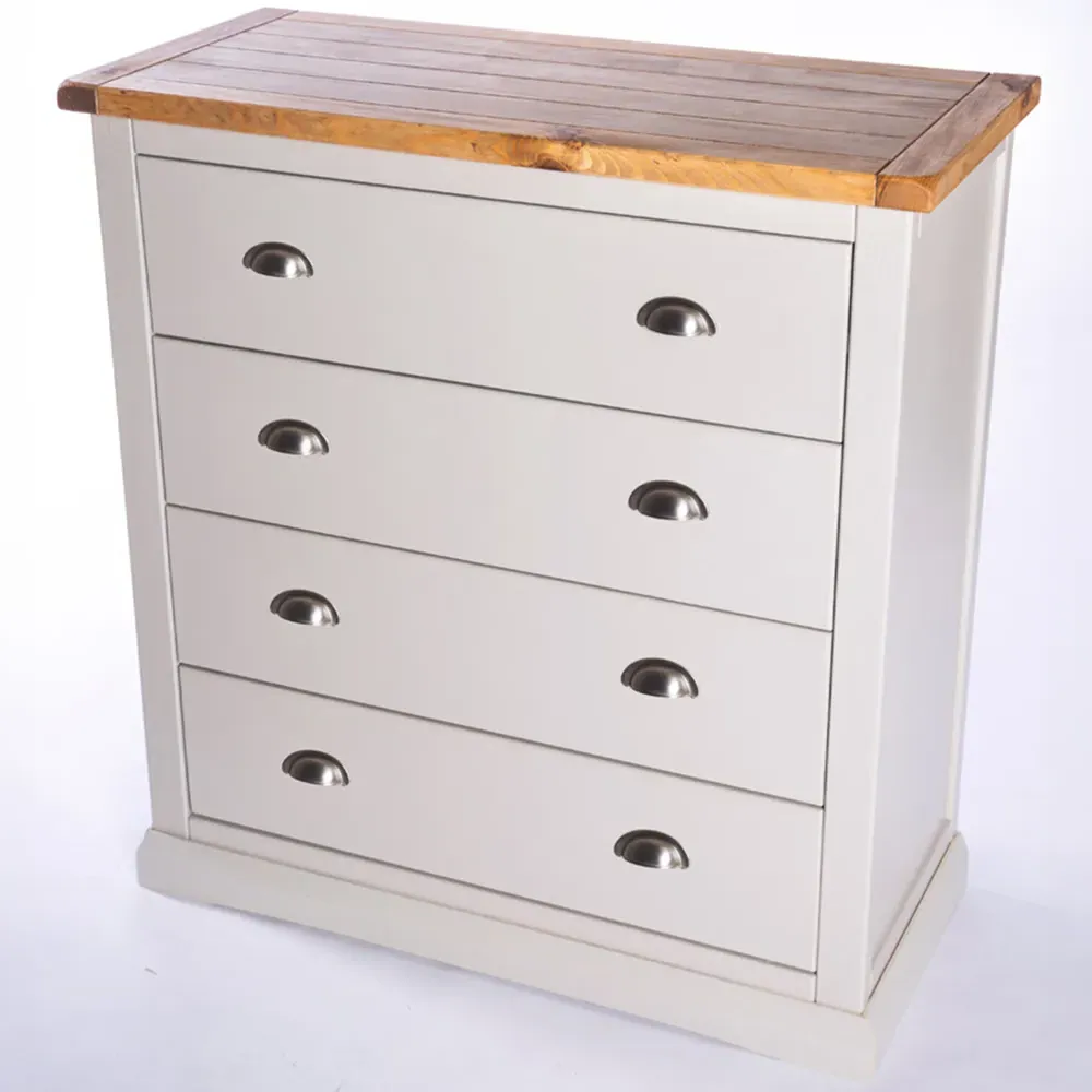 Loreo 4 Drawer Chest of Drawers with Chrome Cup Handles - Grey, Pine