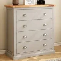Loreo 4 Drawer Chest of Drawers with Chrome Cup Handles - Grey, Pine