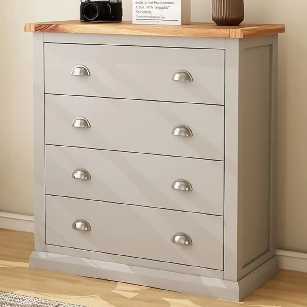 Loreo 4 Drawer Chest of Drawers with Chrome Cup Handles - Grey, Pine