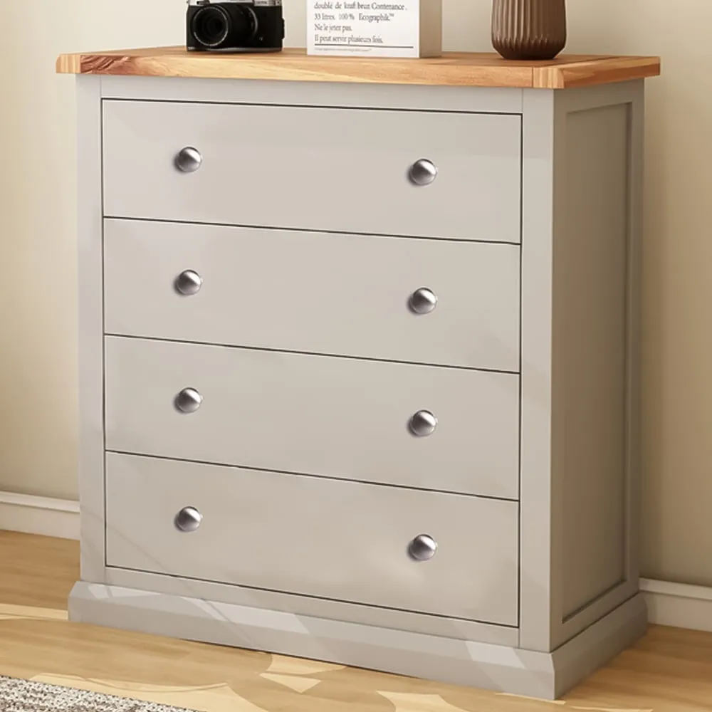 Loreo 4 Drawer Chest of Drawers with Chrome Knobs - Grey, Pine