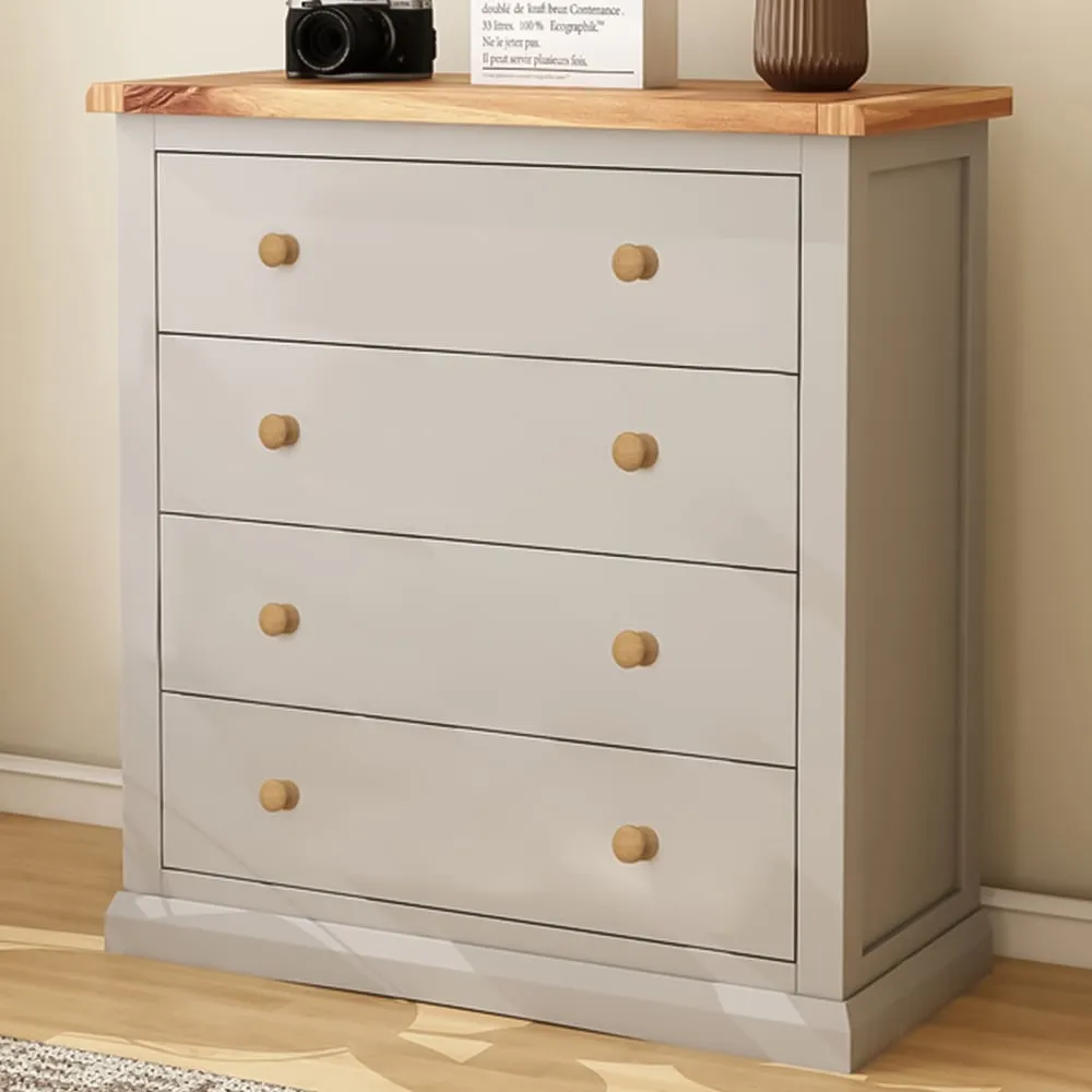 Loreo 4 Drawer Chest of Drawers with Wood Knobs - Grey, Pine