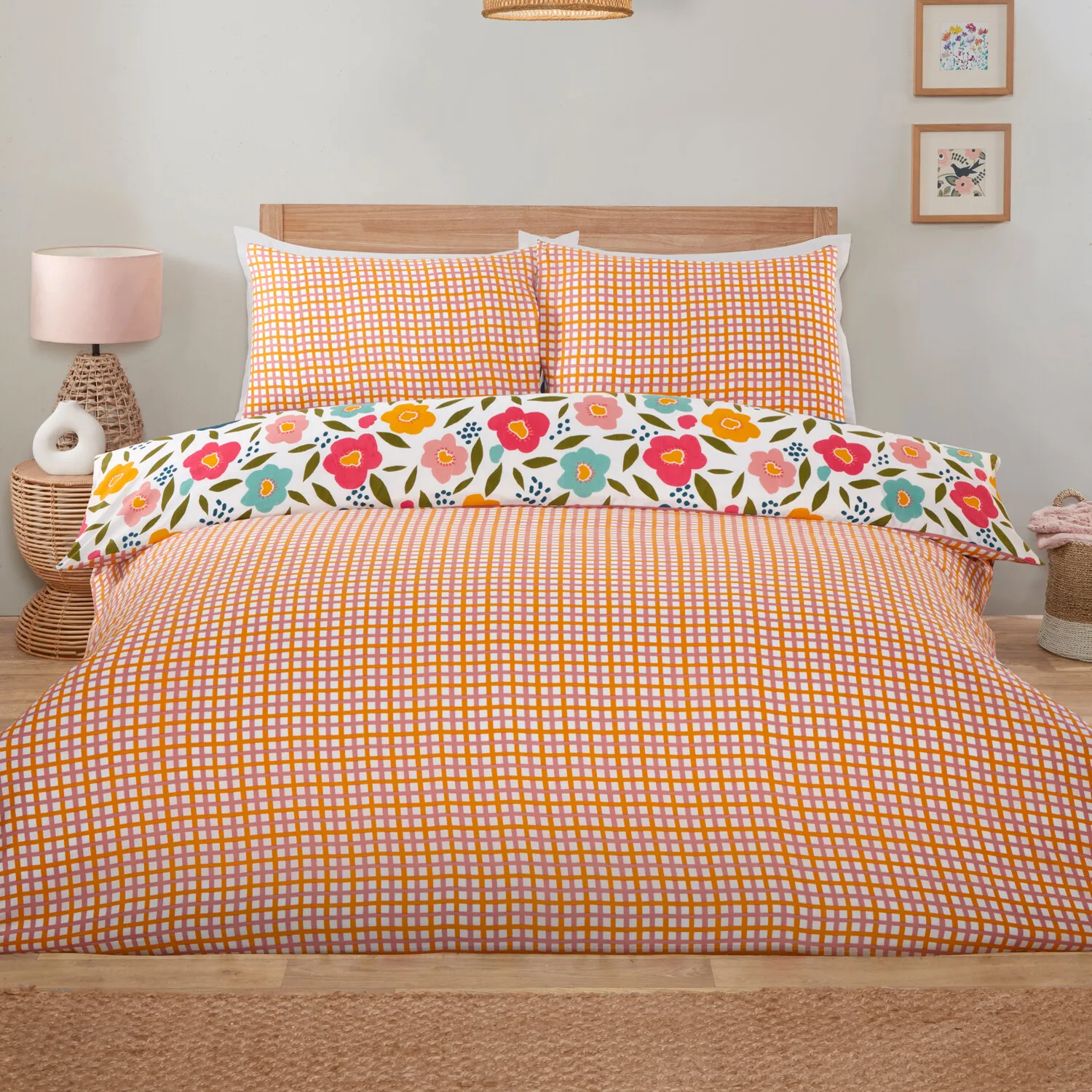 Lottie Floral Double Bedding Set - Orange