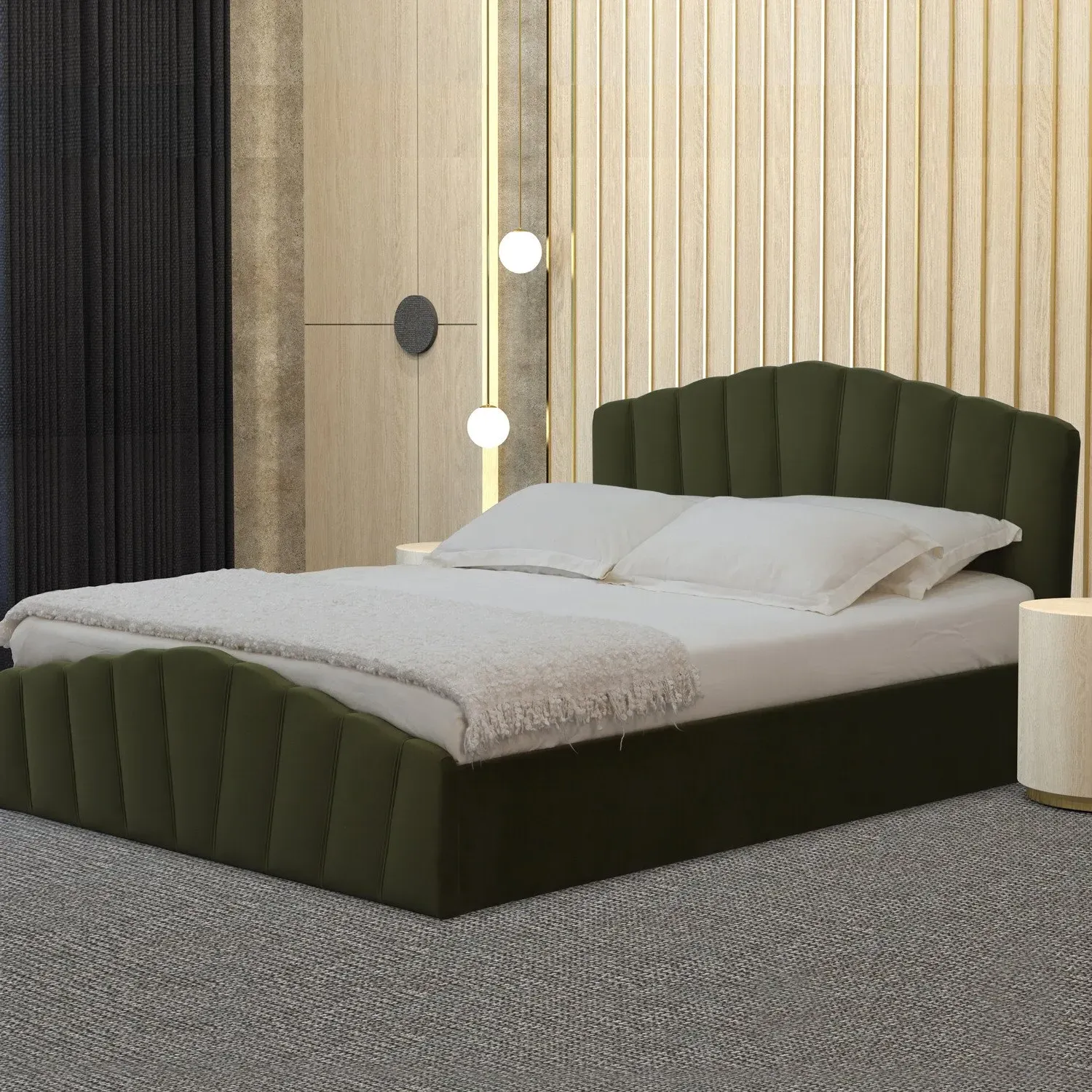 Lottie King Ottoman Bed with Storage - Green