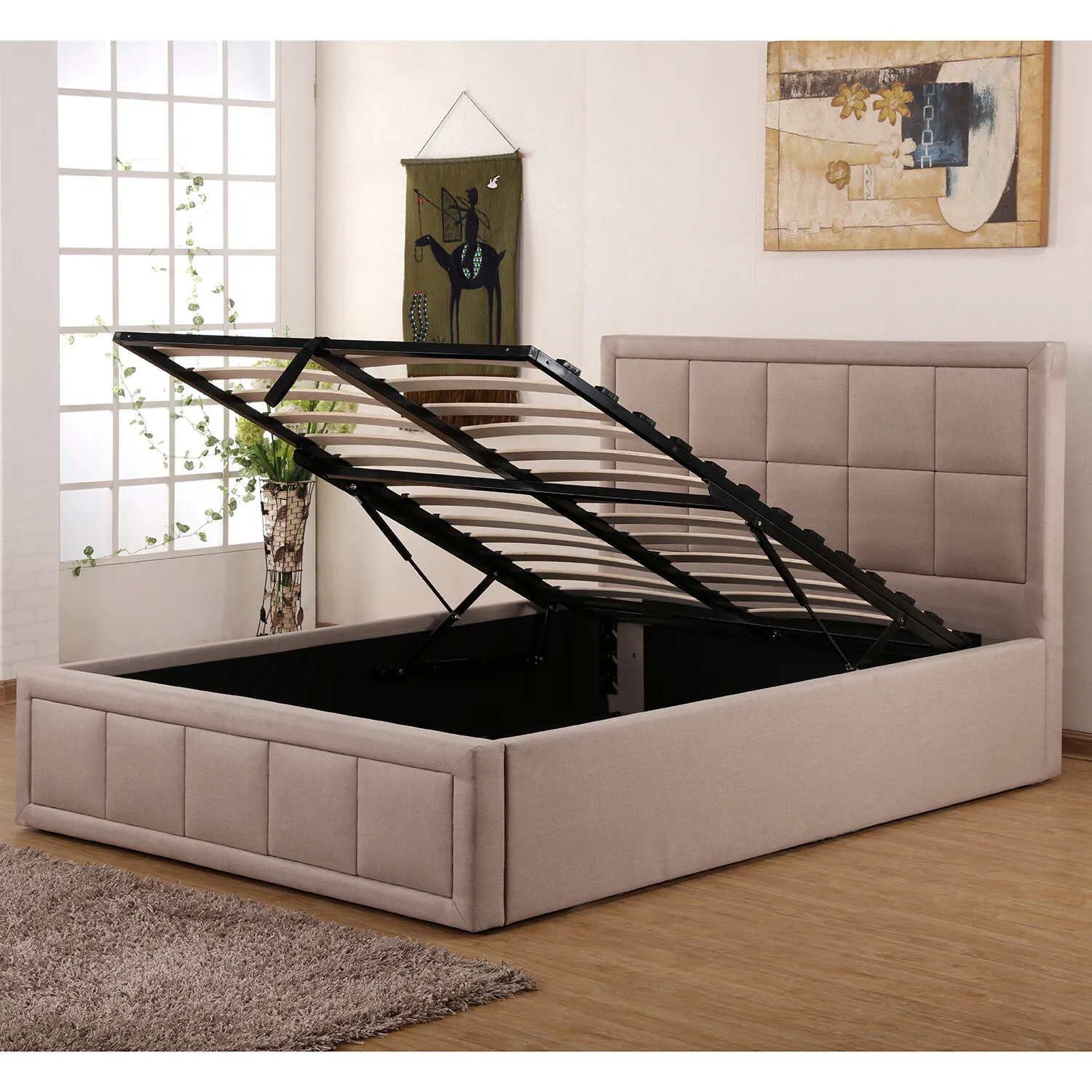 Lotus King Size Bed with Storage - Beige