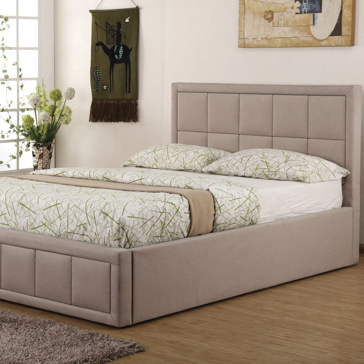 Lotus King Size Bed with Storage - Beige image
