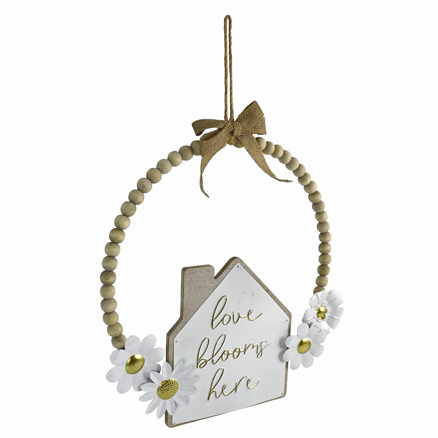Love Blooms Here Beaded Wall Sign - White