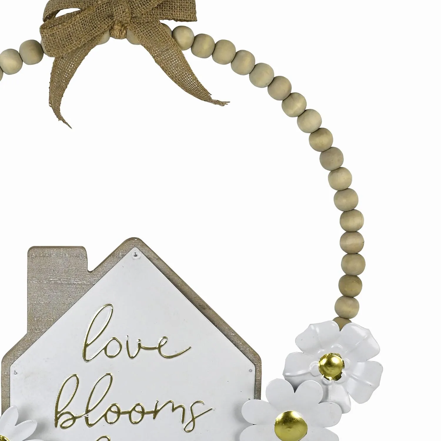 Love Blooms Here Beaded Wall Sign - White