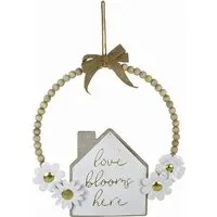 Love Blooms Here Beaded Wall Sign - White