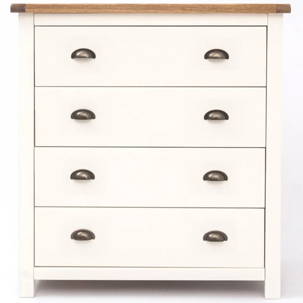 Lovere 4 Drawer Chest of Drawers with Brass Cup Handles - White