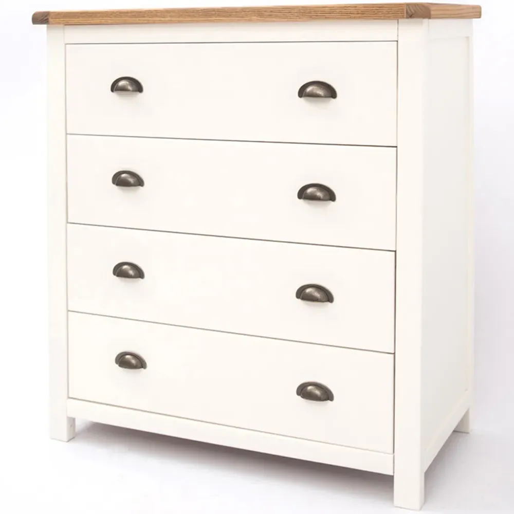 Lovere 4 Drawer Chest of Drawers with Brass Cup Handles - White