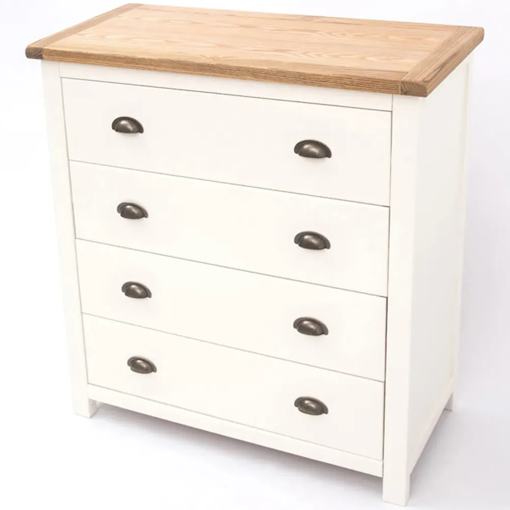 Lovere 4 Drawer Chest of Drawers with Brass Cup Handles - White