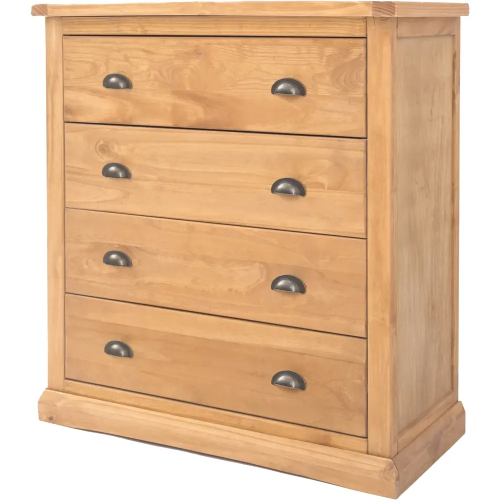 Lucca 4 Drawer Chest of Drawers with Brass Cup Handles - Pine
