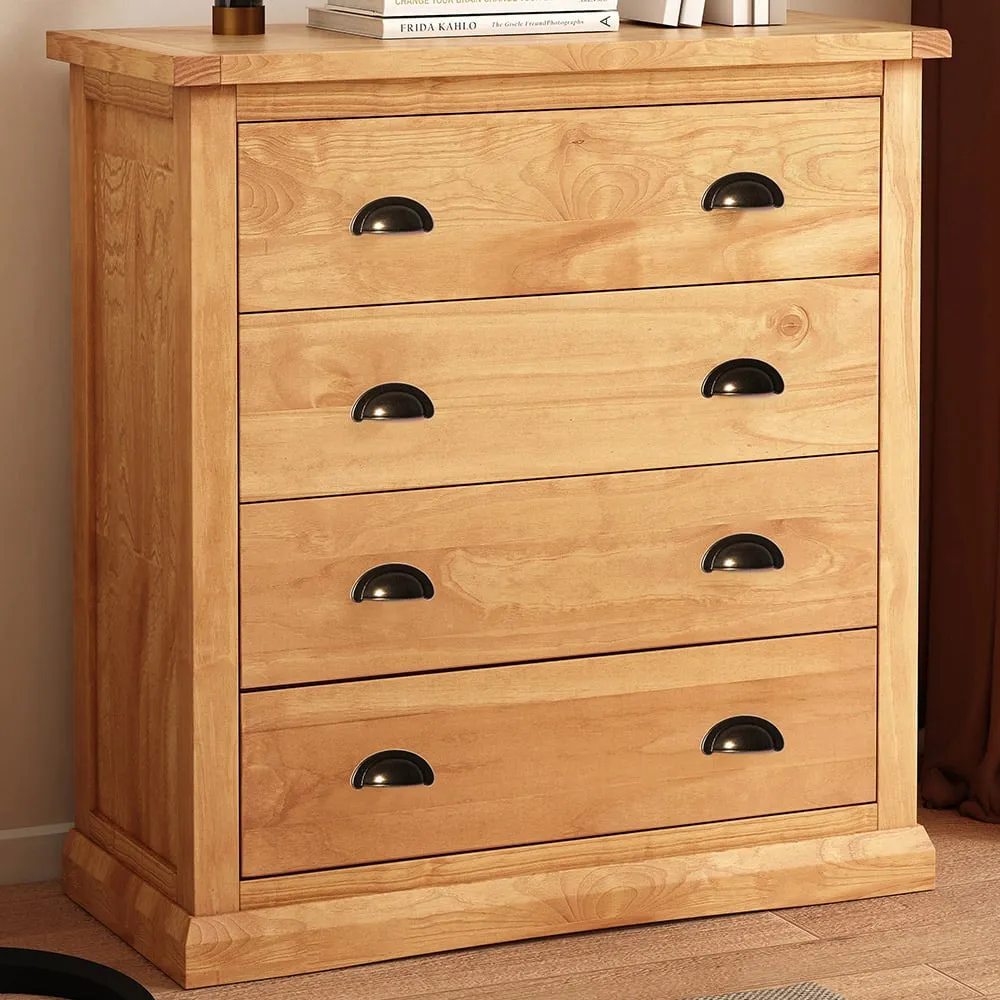 Lucca 4 Drawer Chest of Drawers with Brass Cup Handles - Pine image