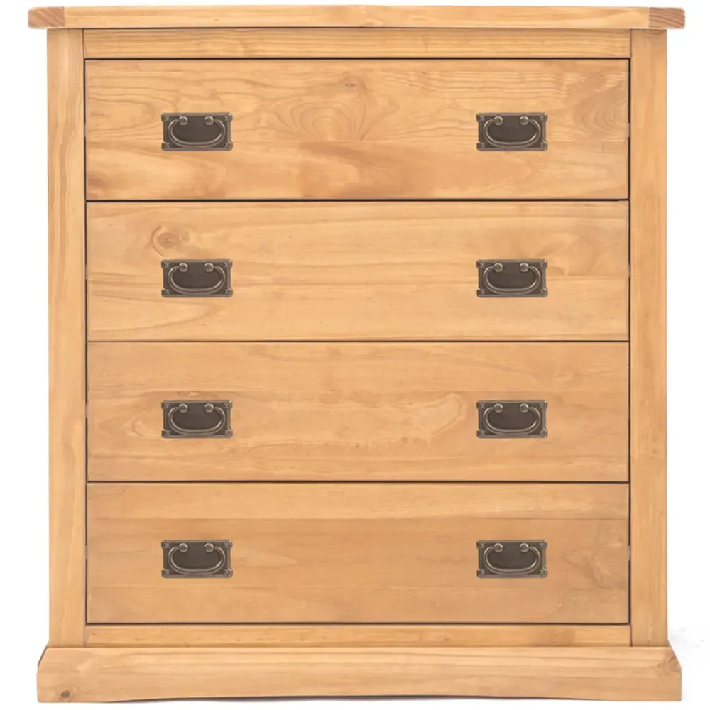 Lucca 4 Drawer Chest of Drawers with Brass Drop Handles - Pine