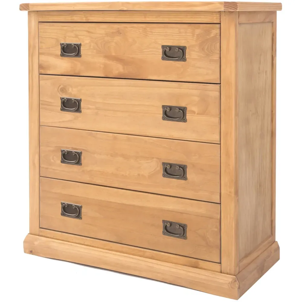 Lucca 4 Drawer Chest of Drawers with Brass Drop Handles - Pine