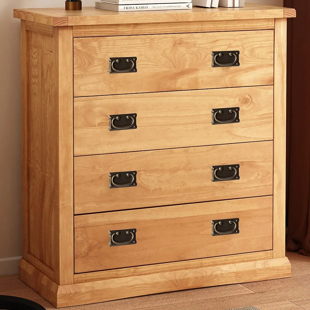 Lucca 4 Drawer Chest of Drawers with Brass Drop Handles - Pine