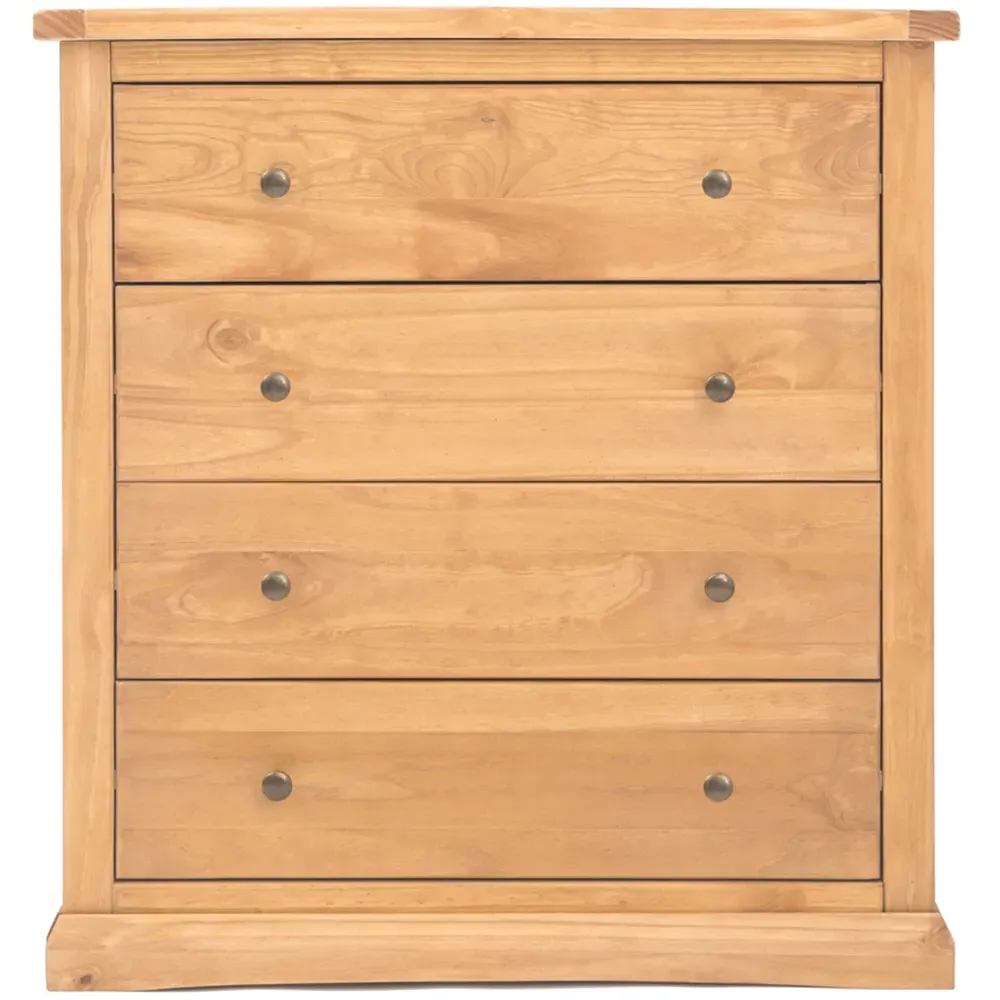 Lucca 4 Drawer Chest of Drawers with Brass Knobs - Pine