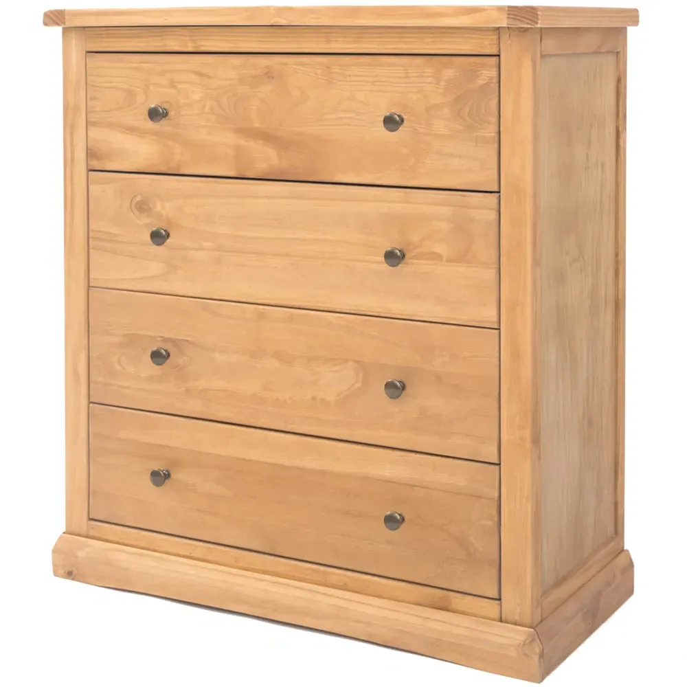 Lucca 4 Drawer Chest of Drawers with Brass Knobs - Pine