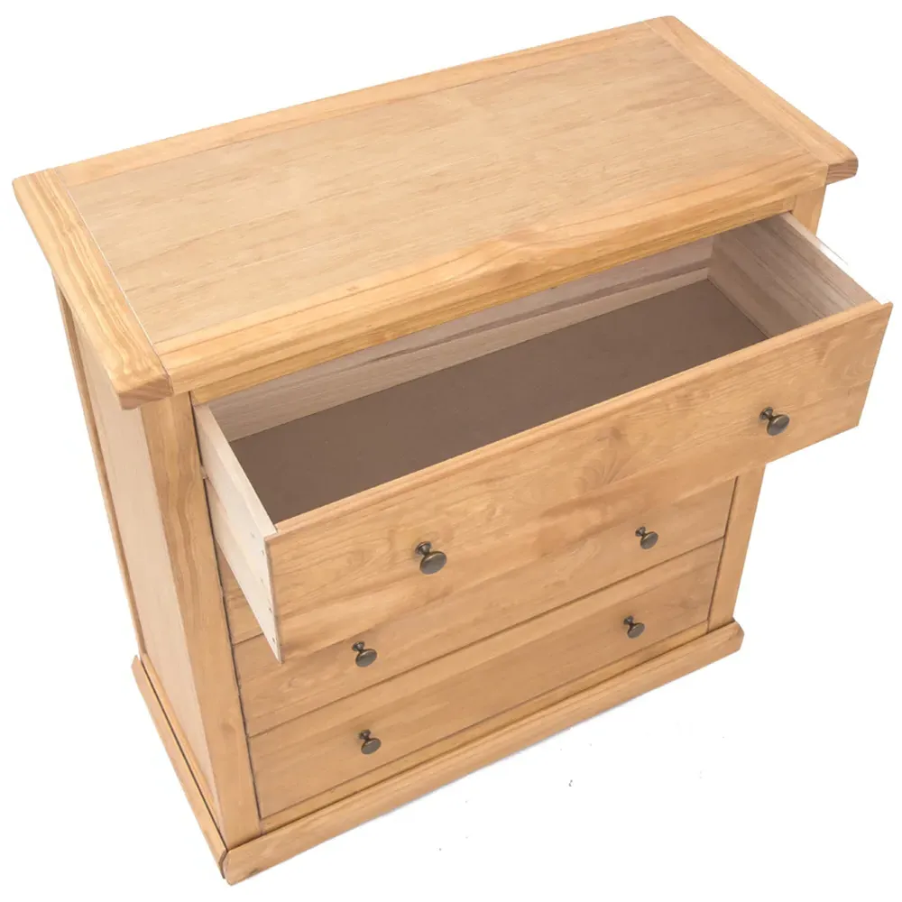 Lucca 4 Drawer Chest of Drawers with Brass Knobs - Pine