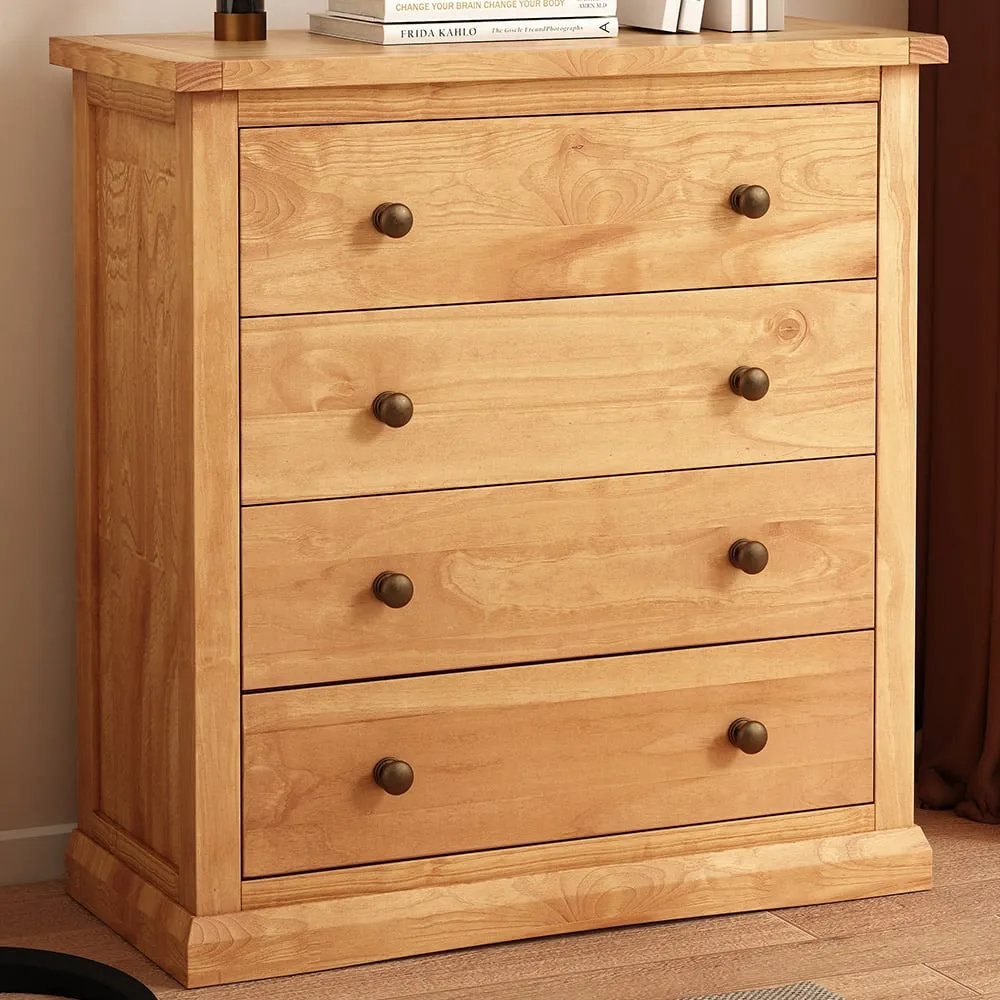 Lucca 4 Drawer Chest of Drawers with Brass Knobs - Pine