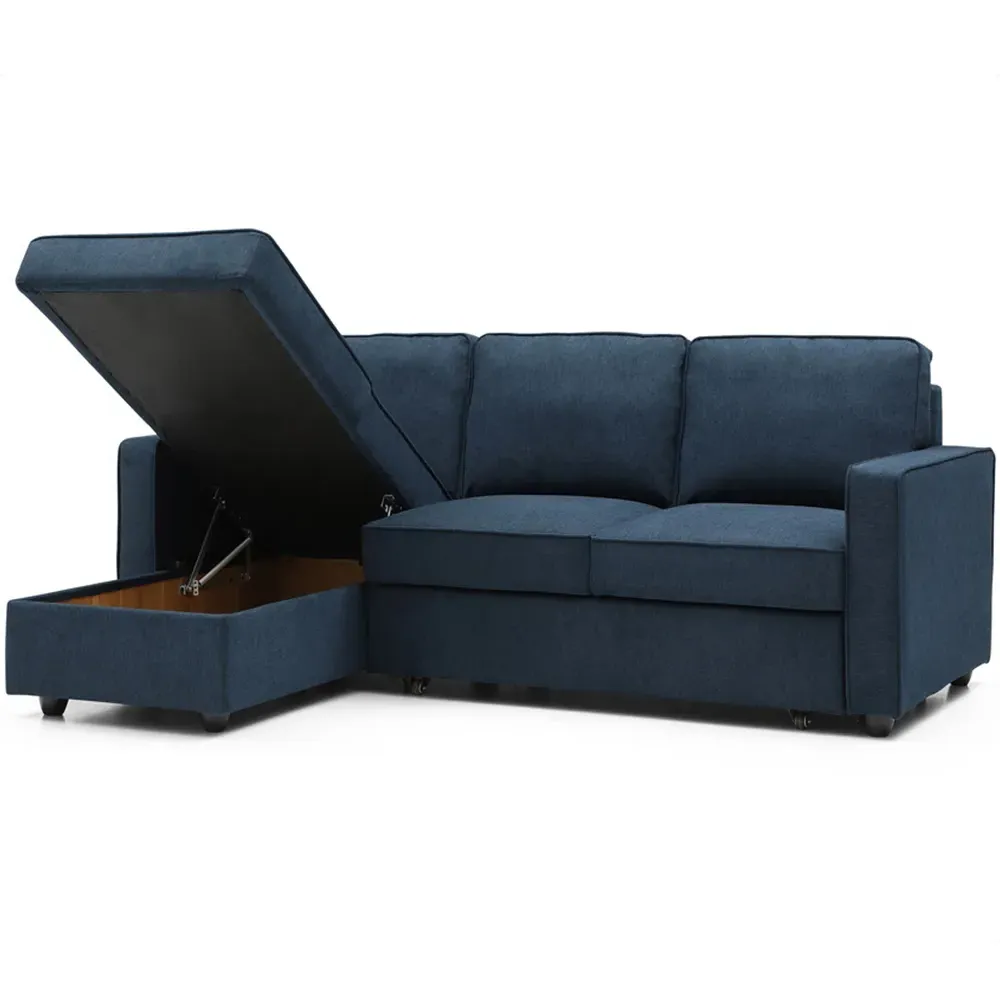 Lucien 3-Seater Corner Sofa Bed with Storage - Blue