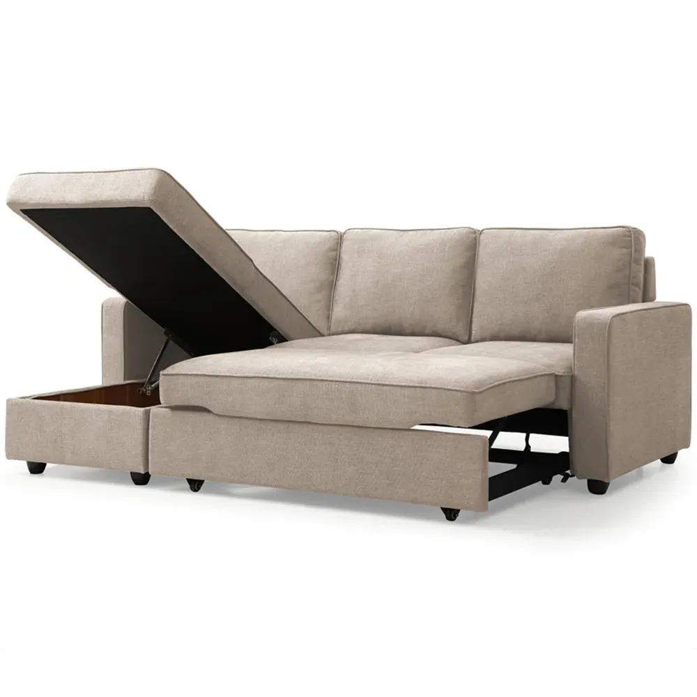 Lucien 3-Seater Corner Sofa Bed with Storage - Cream