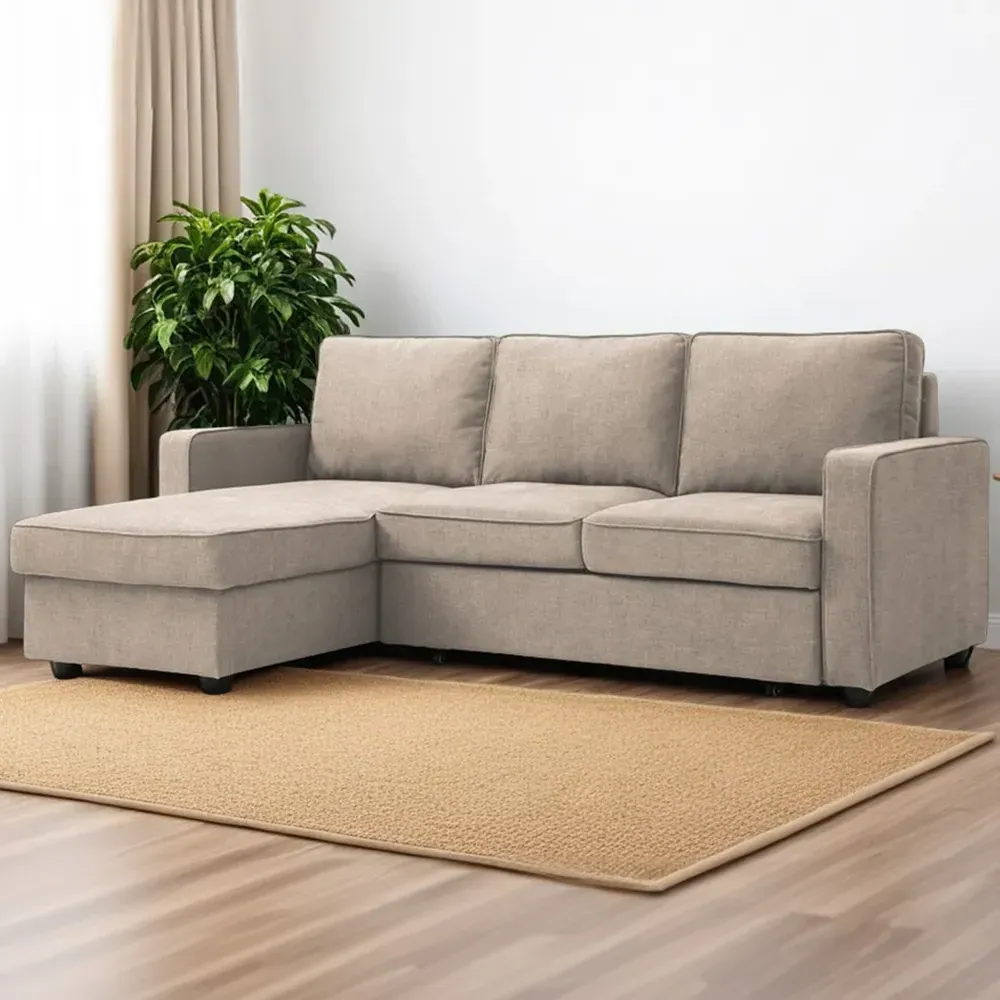 Lucien 3-Seater Corner Sofa Bed with Storage - Cream