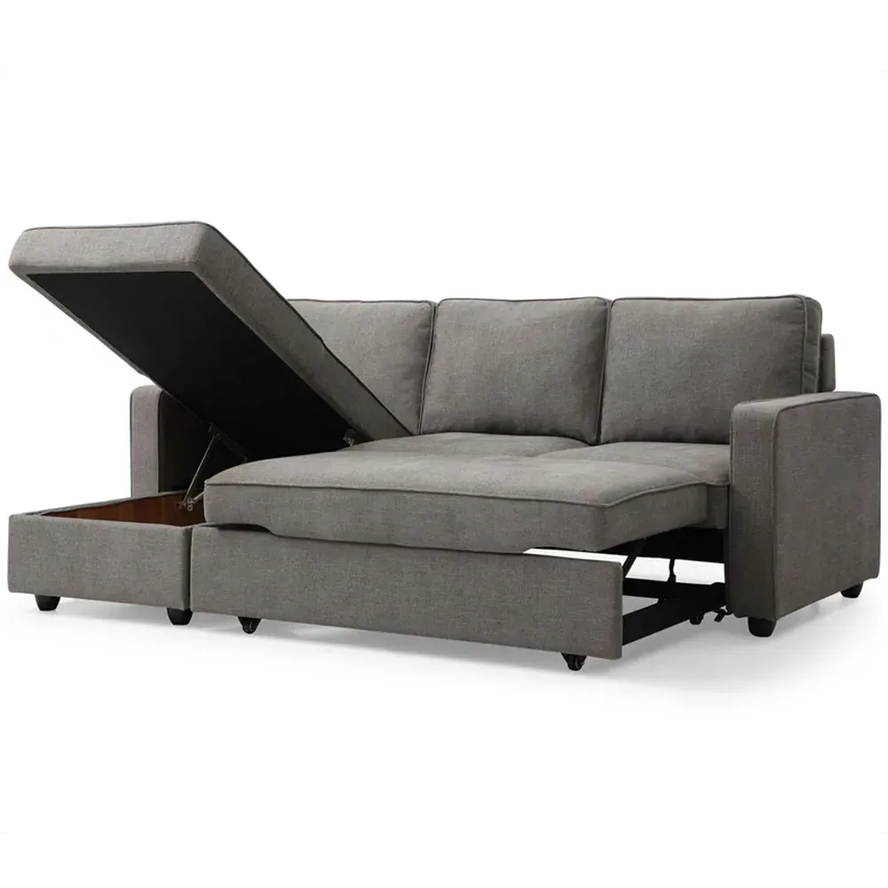 Lucien 3-Seater Corner Sofa Bed with Storage - Grey