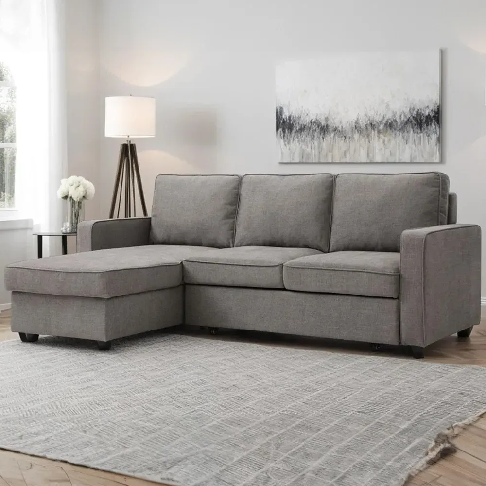 Lucien 3-Seater Corner Sofa Bed with Storage - Grey