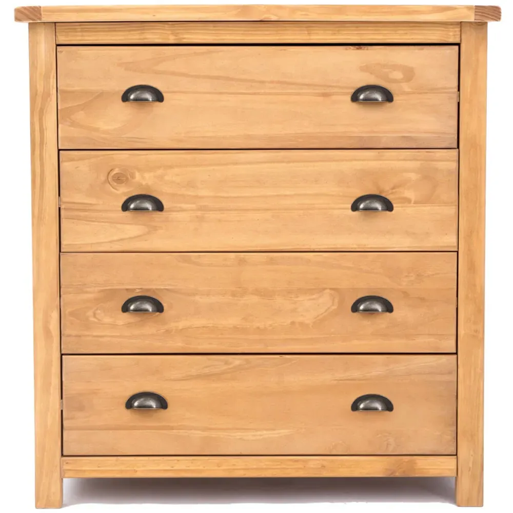 Lugo 4 Drawer Chest of Drawers with Brass Cup Handles - Pine