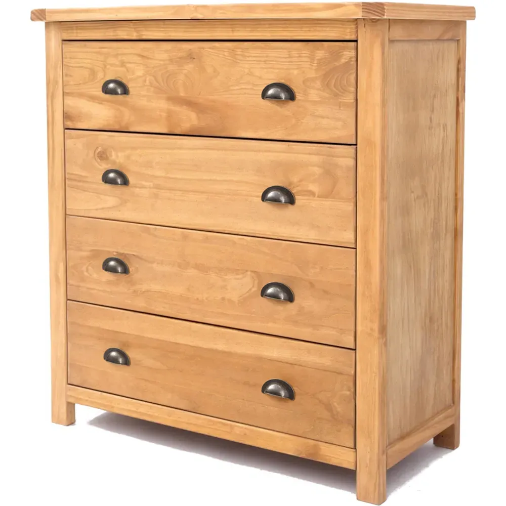 Lugo 4 Drawer Chest of Drawers with Brass Cup Handles - Pine