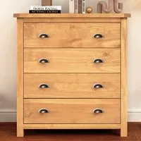 Lugo 4 Drawer Chest of Drawers with Brass Cup Handles - Pine