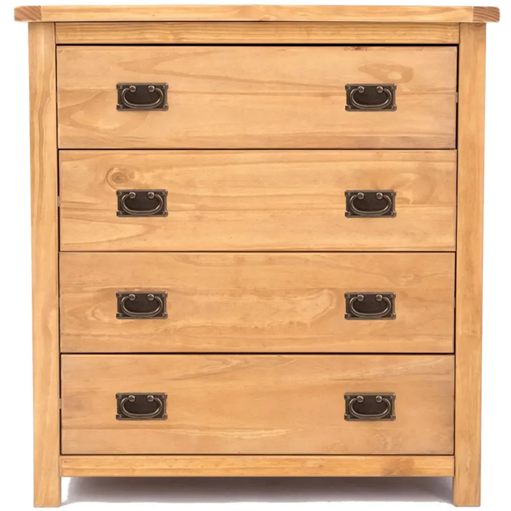 Lugo 4 Drawer Chest of Drawers with Brass Drop Handles - Pine