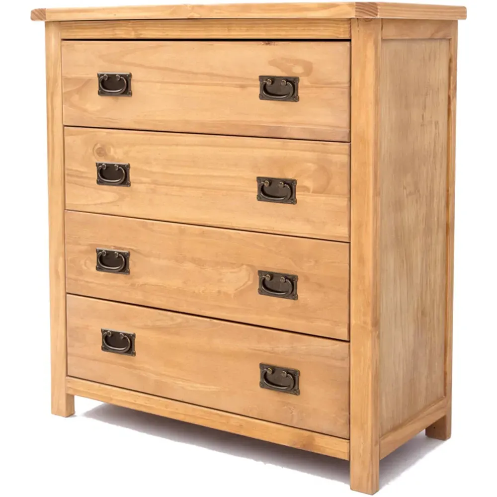 Lugo 4 Drawer Chest of Drawers with Brass Drop Handles - Pine
