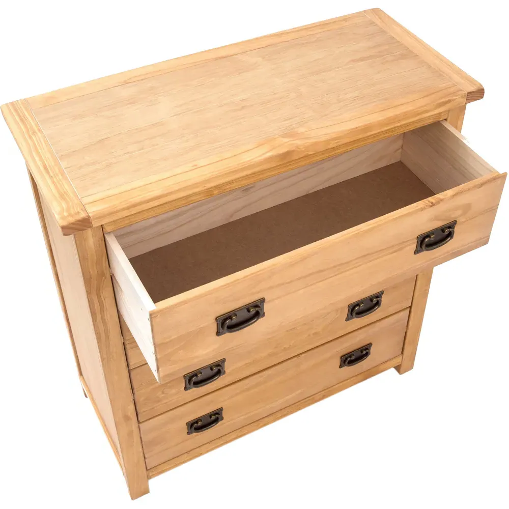 Lugo 4 Drawer Chest of Drawers with Brass Drop Handles - Pine