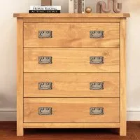 Lugo 4 Drawer Chest of Drawers with Brass Drop Handles - Pine