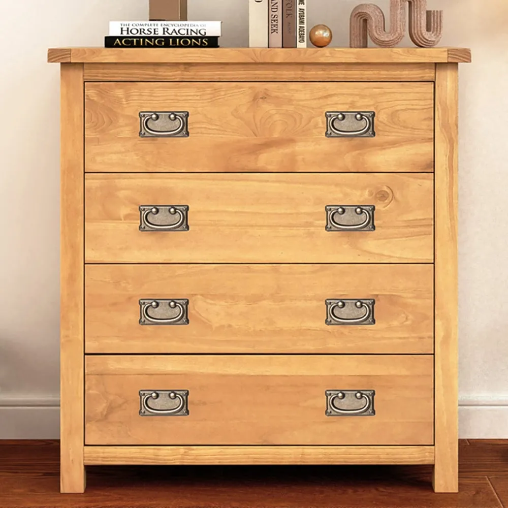 Lugo 4 Drawer Chest of Drawers with Brass Drop Handles - Pine