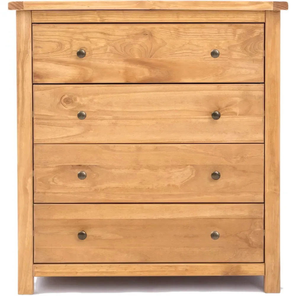 Lugo 4 Drawer Chest of Drawers with Brass Knobs - Pine