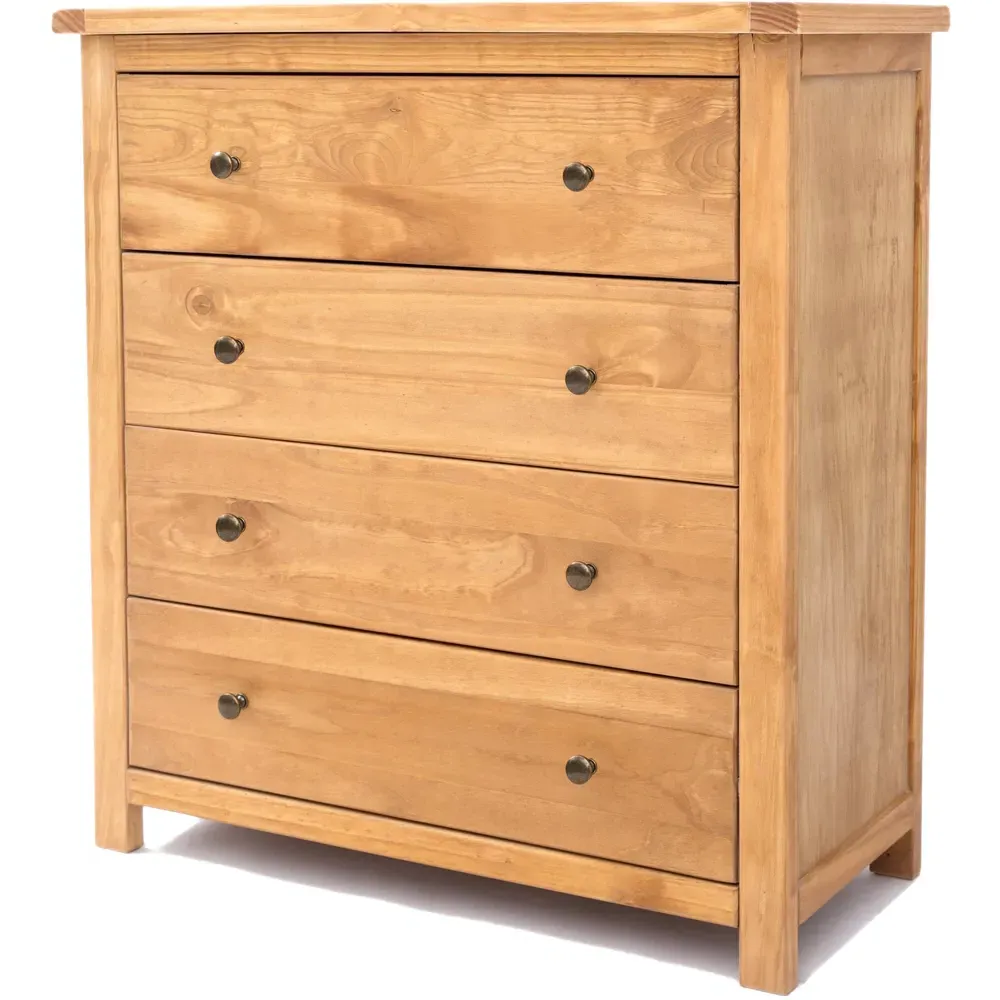 Lugo 4 Drawer Chest of Drawers with Brass Knobs - Pine