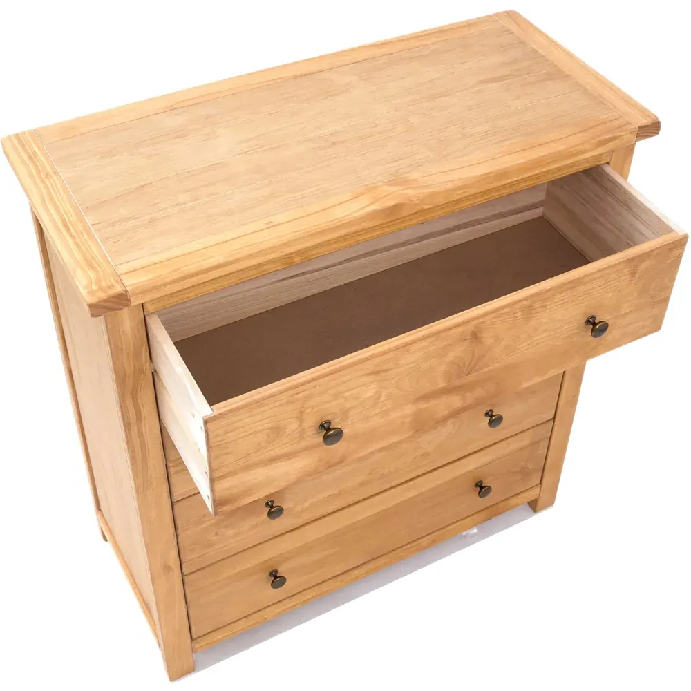 Lugo 4 Drawer Chest of Drawers with Brass Knobs - Pine