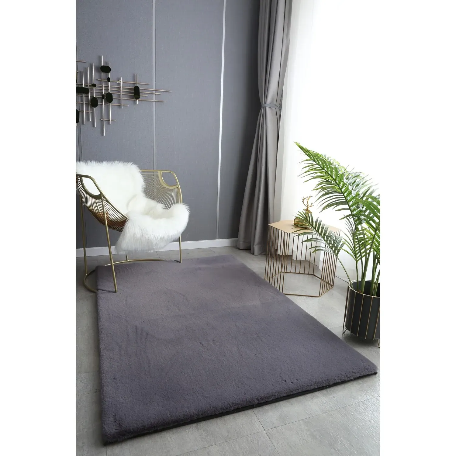 Lux Rabbit Faux Fur Rug - Slate