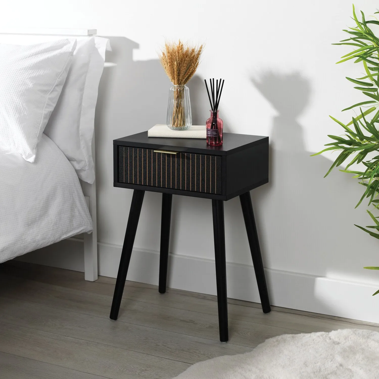 Maddison Bedside Table with Drawer - Black image