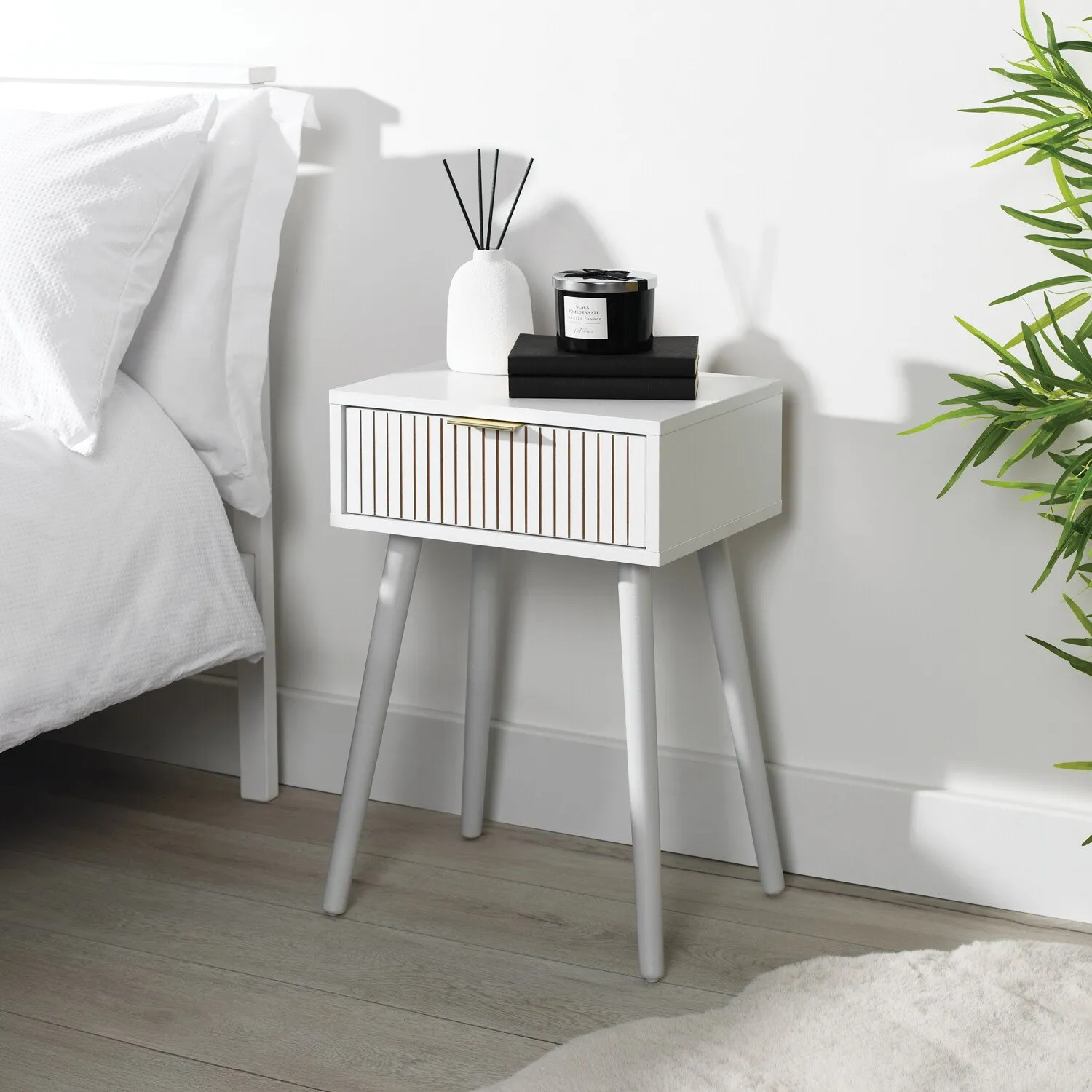 Maddison Bedside Table with Drawer - White