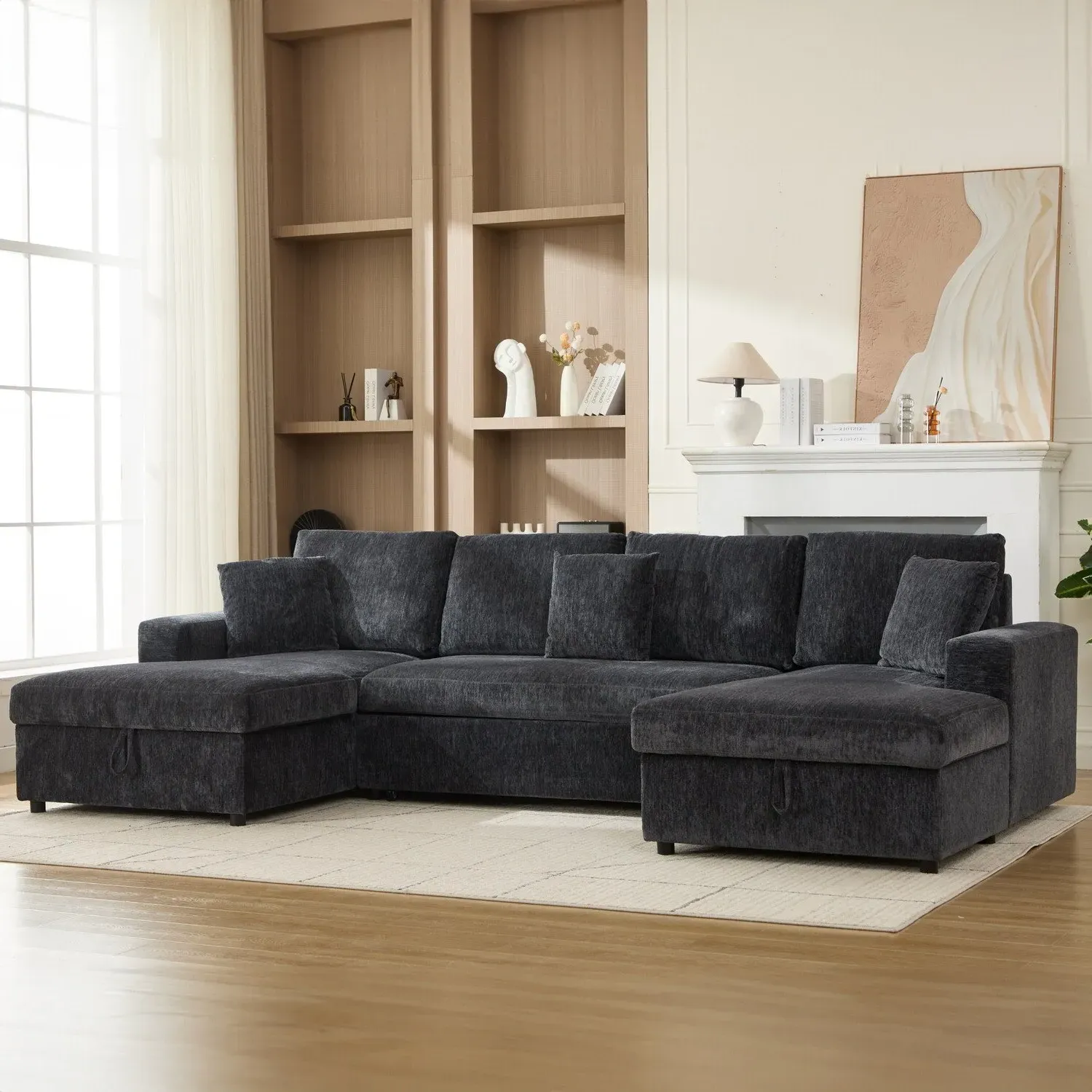 Maddox Pull Out Sofa Bed with Storage - Grey, Chenille