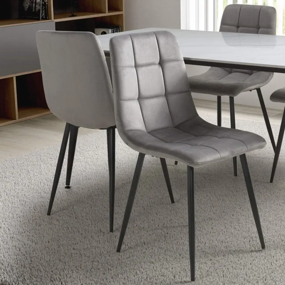 Madison Set of 4 Dining Chairs - Grey, Brushed Velvet
