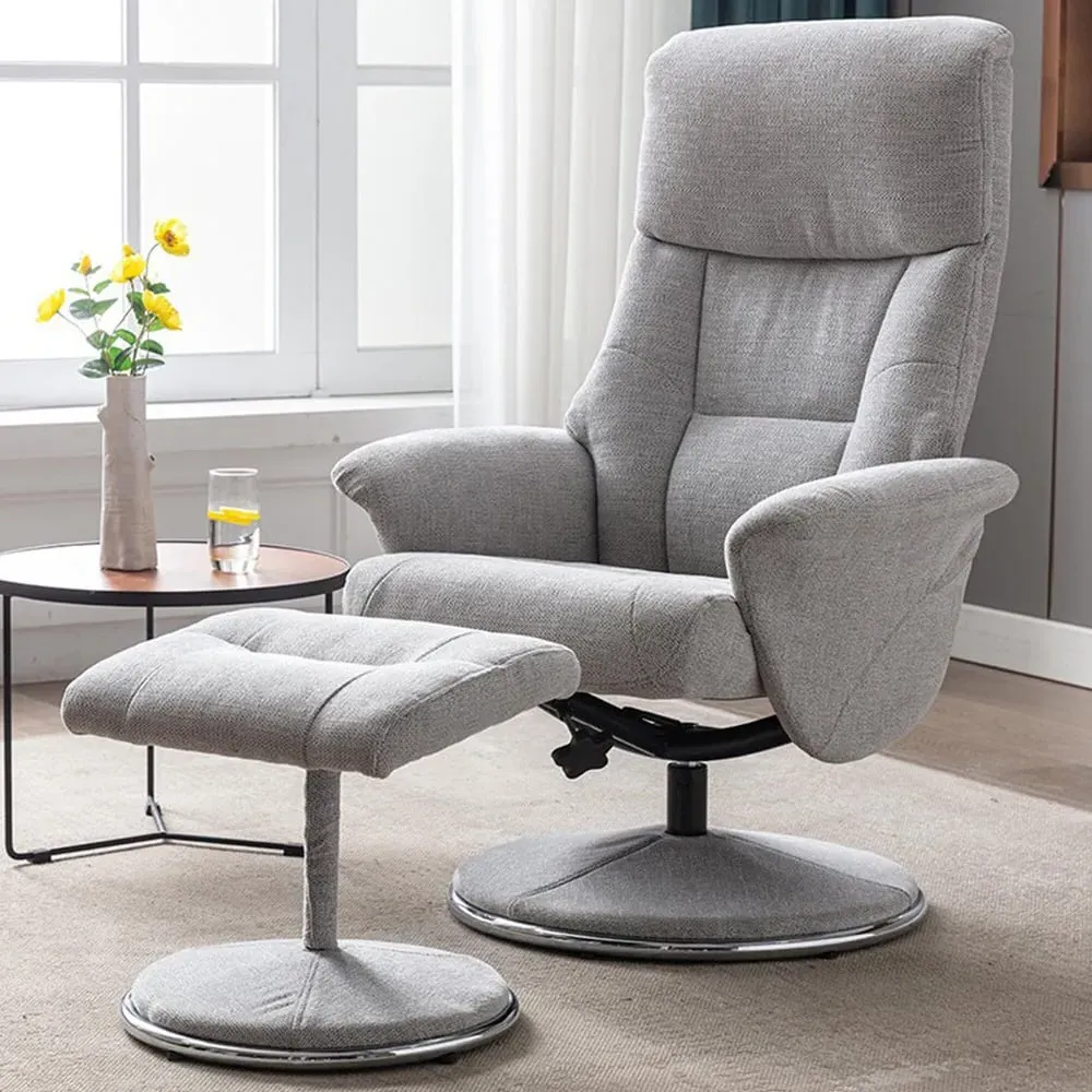 Madrid Swivel TV Chair with Footrest - Grey, Fabric image