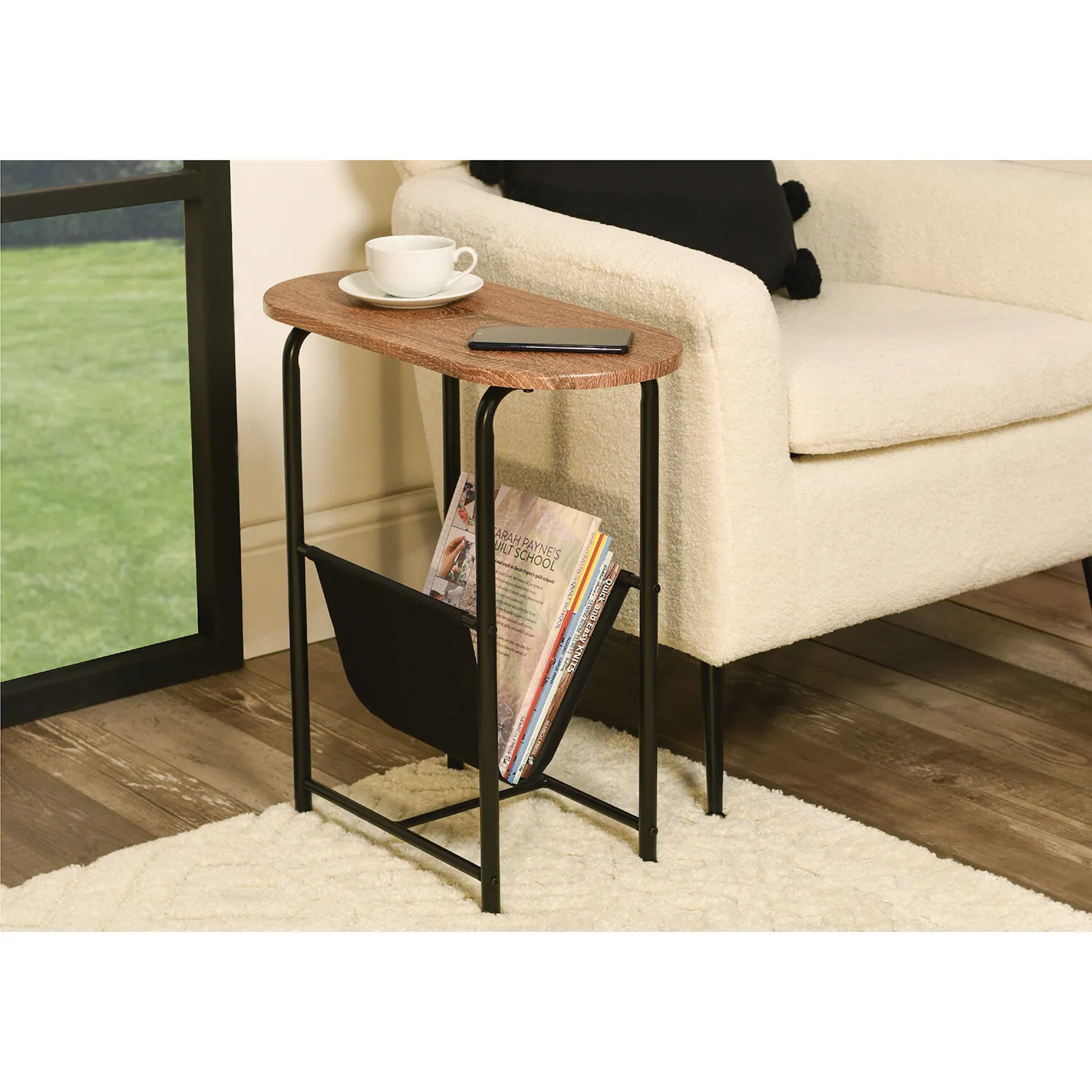 Magazine Side Table with Storage - Black, Oak