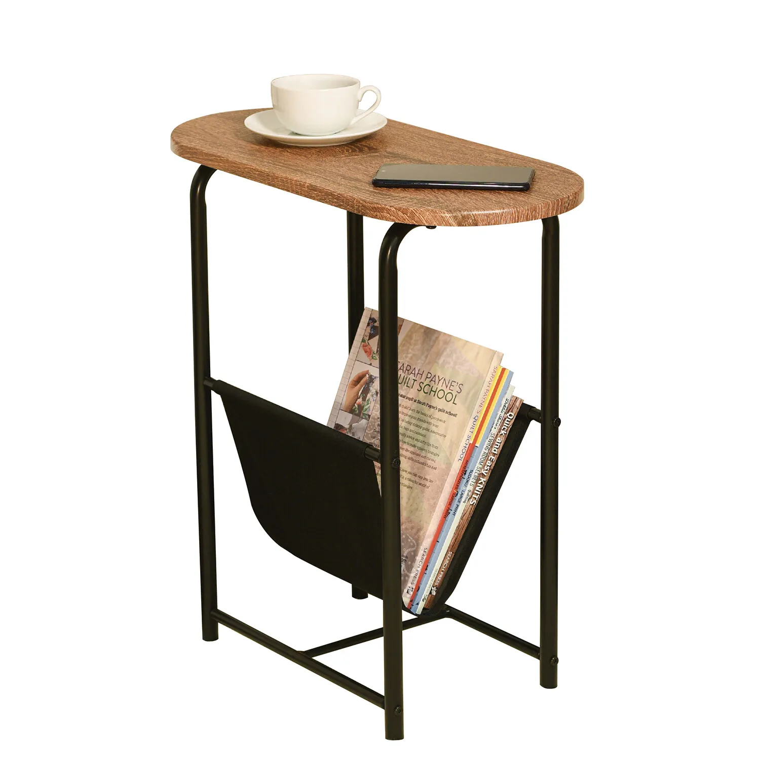 Magazine Side Table with Storage - Black, Oak