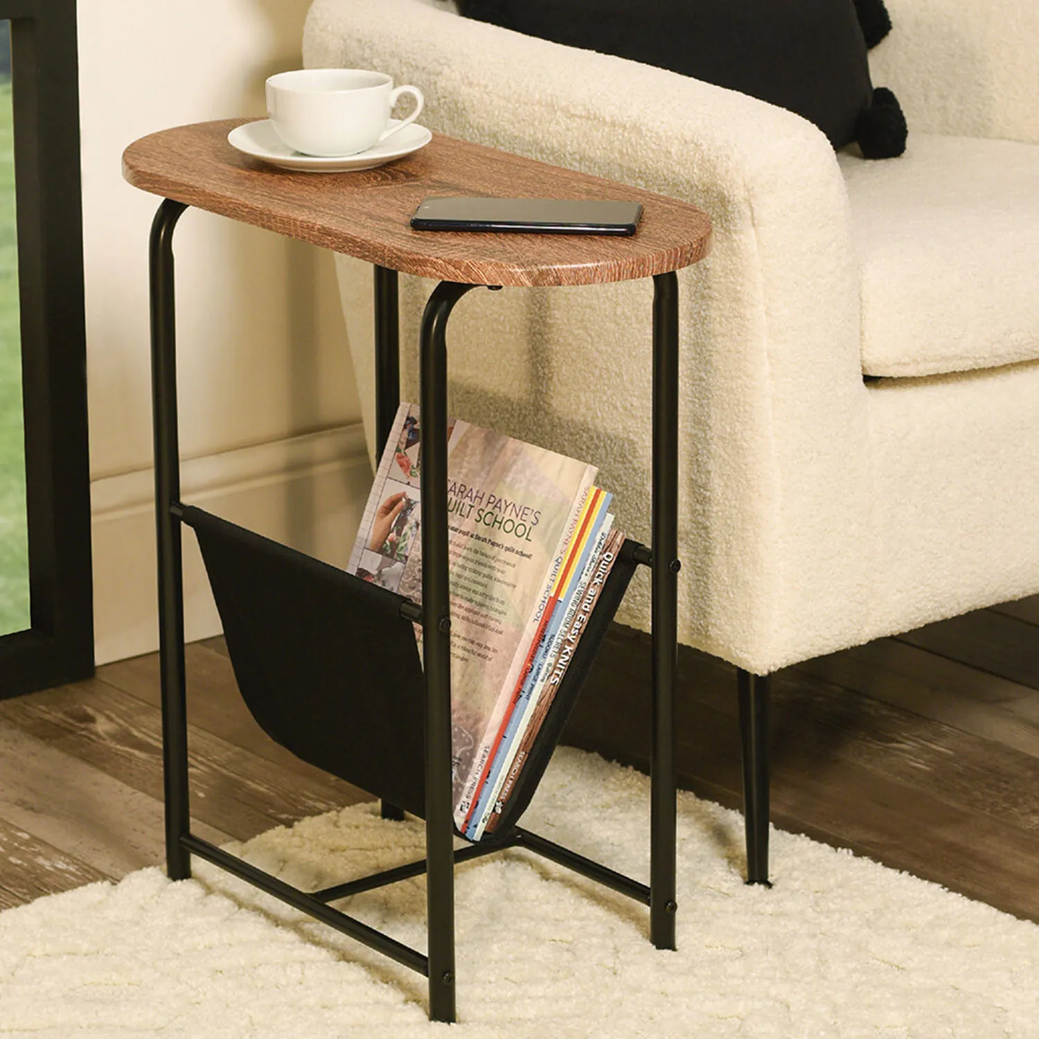 Magazine Side Table with Storage - Black, Oak image