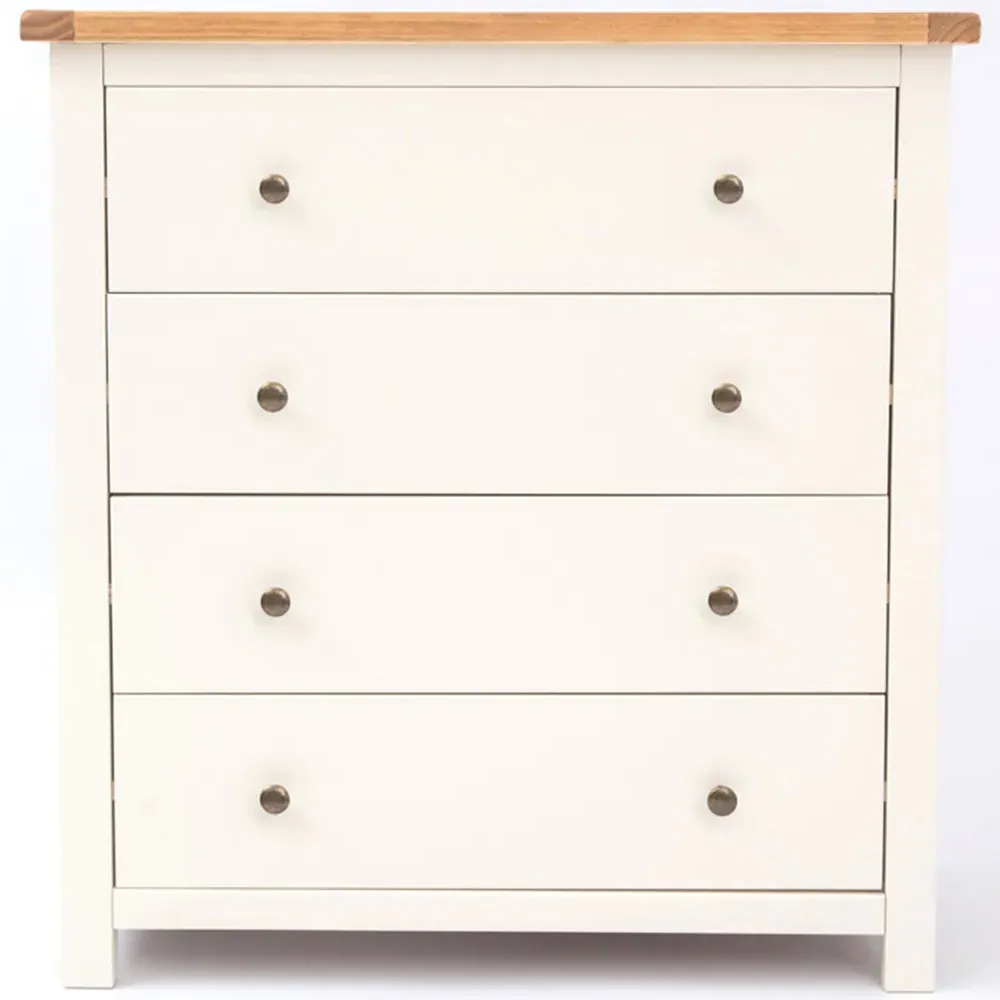 Maggiori 4 Drawer Chest of Drawers with Brass Knobs - White, Pine